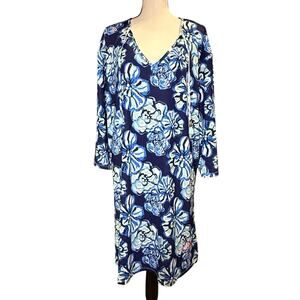 Viv & Lou Qtr Sleeve Floral Night Blue Tunic Dress Swim Coverup XXL Monogrammed
